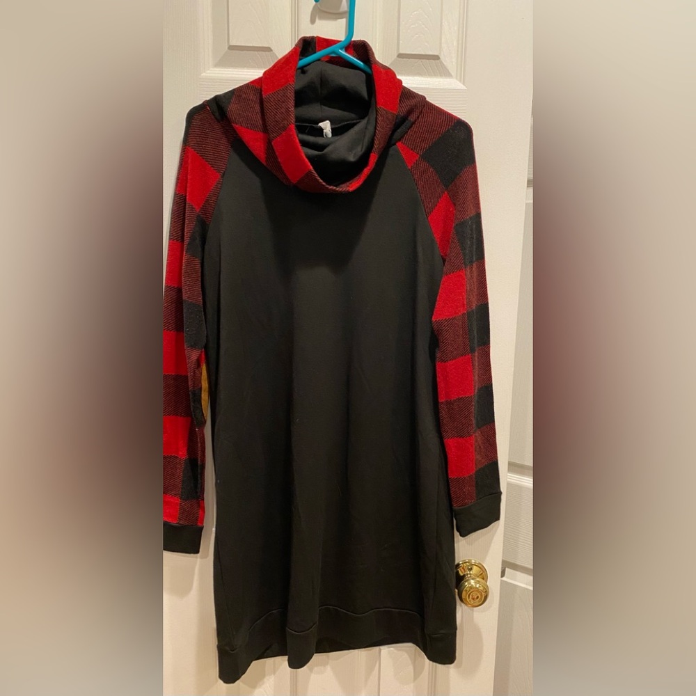 Maternity pink blush red buffalo plaid dress